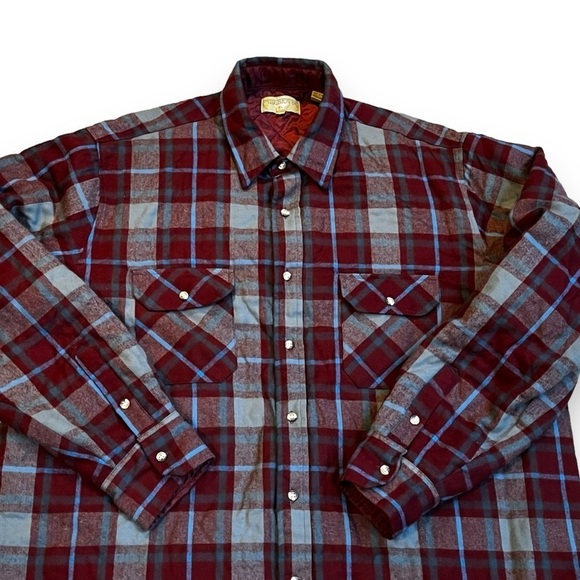 Vintage 80s Charleston Bay Plaid Shacket Quilted Lining Heavy Weight Pockets XLT - Picture 3 of 6